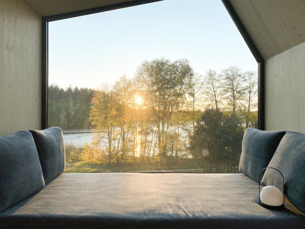 View of a river from a small cottage