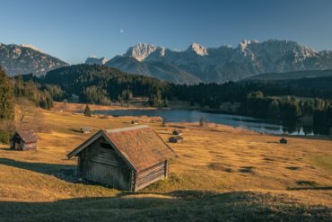 Rural landscape in Bavaria with small farmhouses