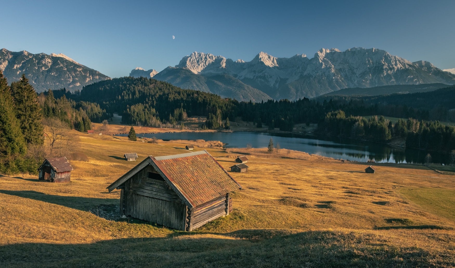 Rural landscape in Bavaria with small farmhouses