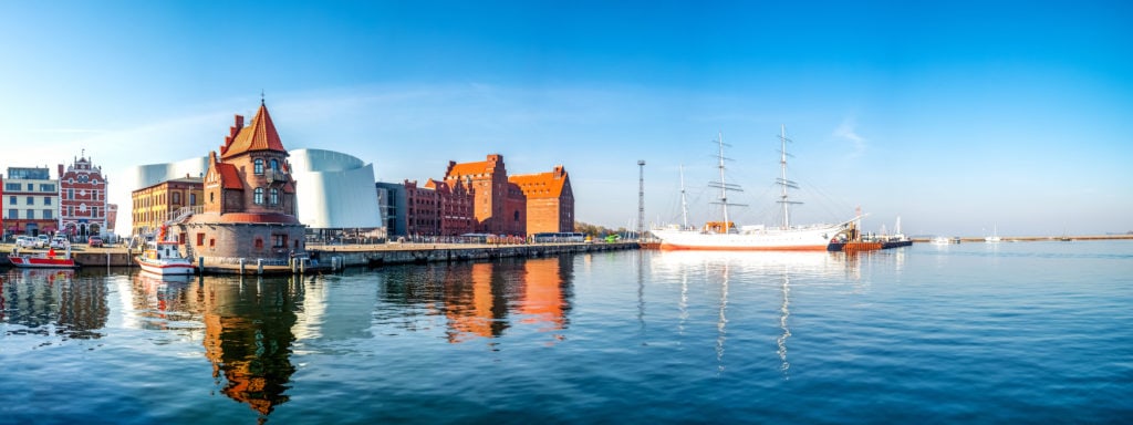 View from the water to the maritime museum in Stralsund