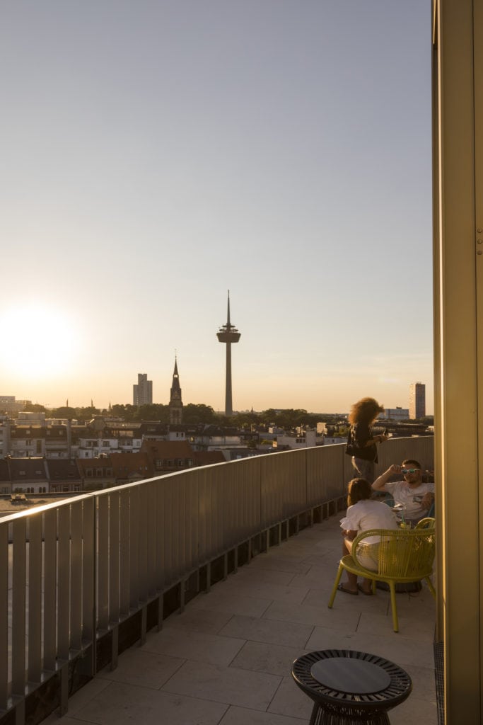 View from the Neni Restaurant at 25hours Hotel The Circle during sunset