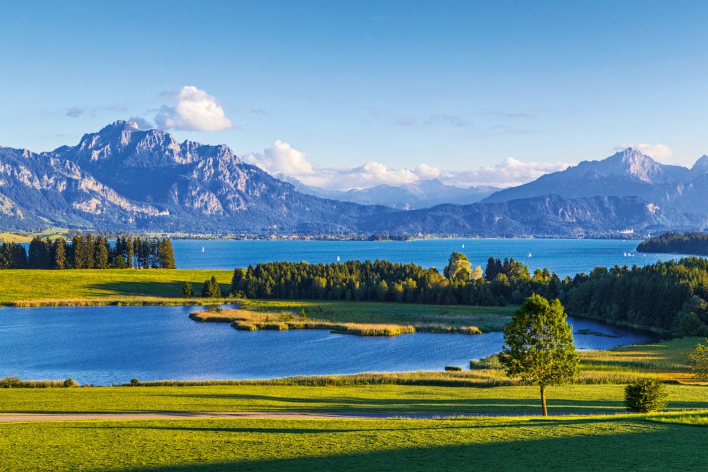 Lakescape in front of the Ammergau Alps in Halblech in Allgäu