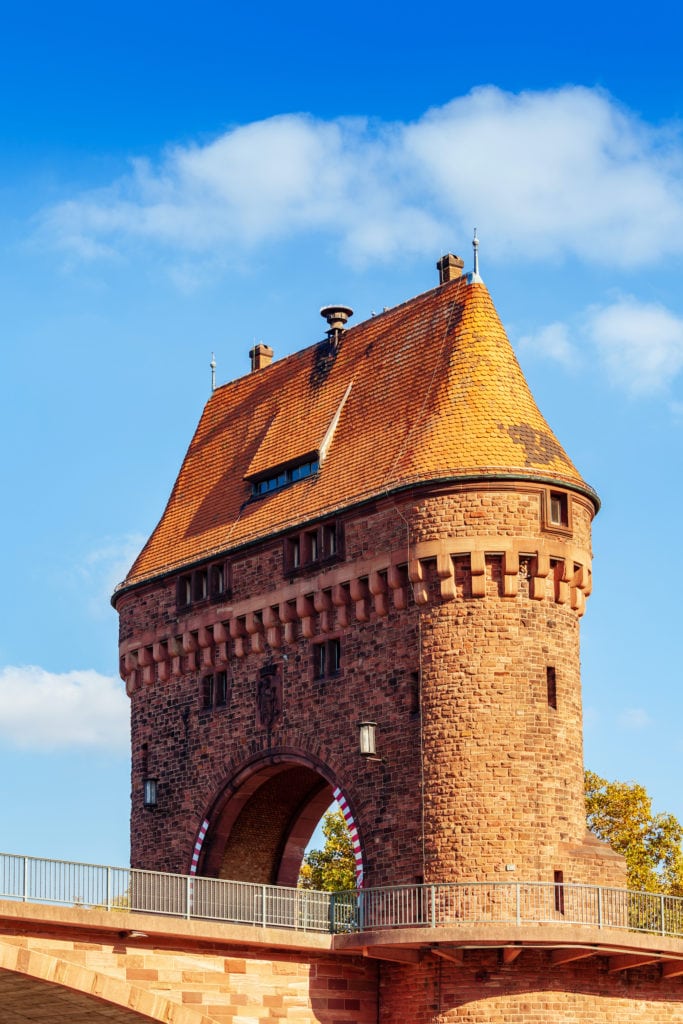 Medieval bridge gate in Miltenberg on Main river, Lower Franconia, Bavaria, Germany