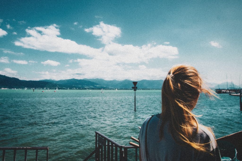 Girl overlooking the Bodensee in Constance