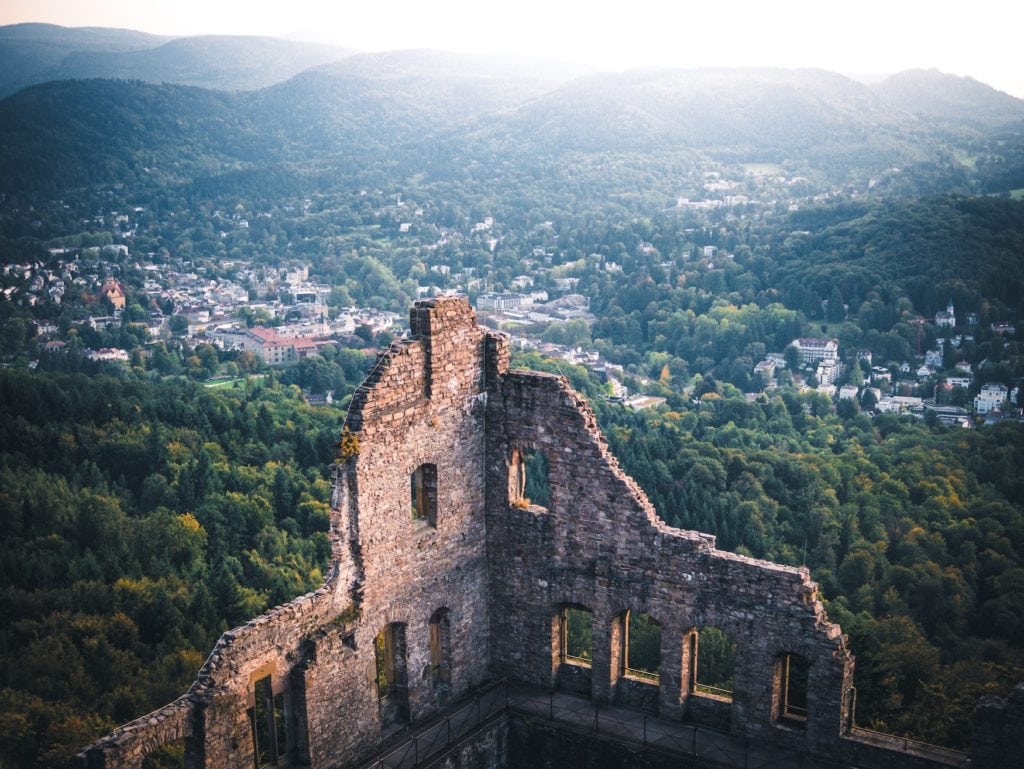 Old ruin at the top of a mountain in the German city Baden-Baden