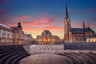 Theatre Square in Chemnitz by night