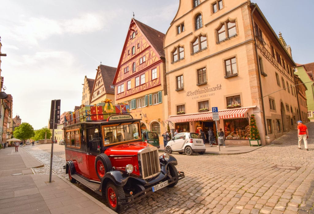 Christmas car in front of the Käthe Wohlfahrt flagship store in Rothenburg ob der Tauber