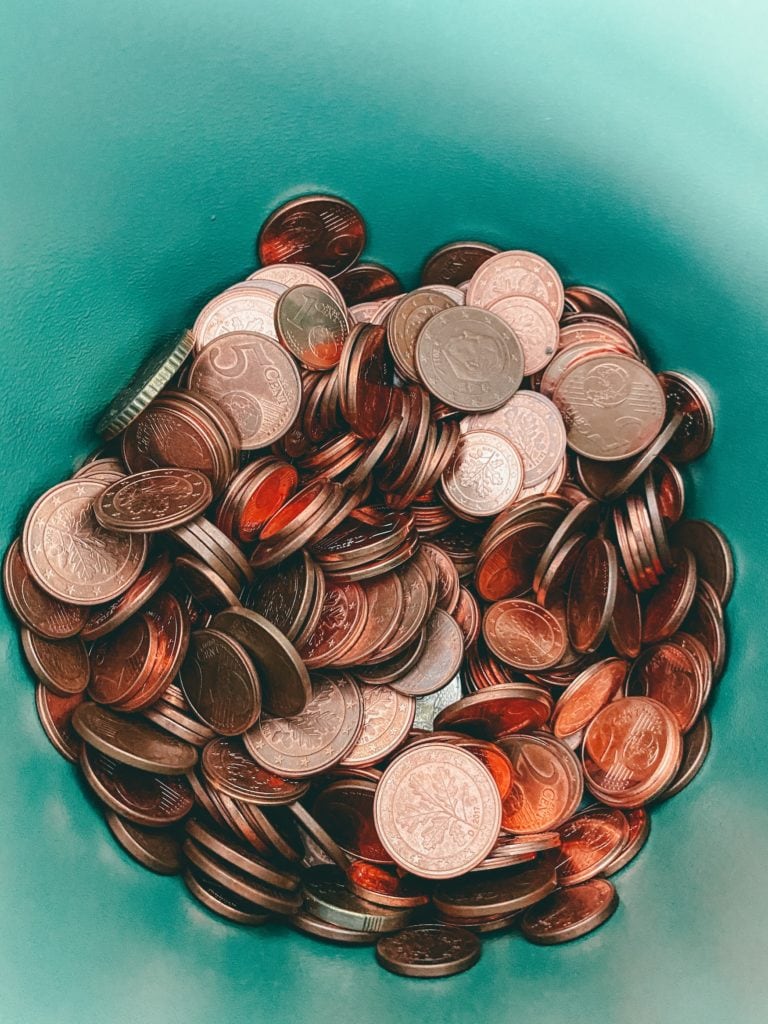 Bucket full of cent coins