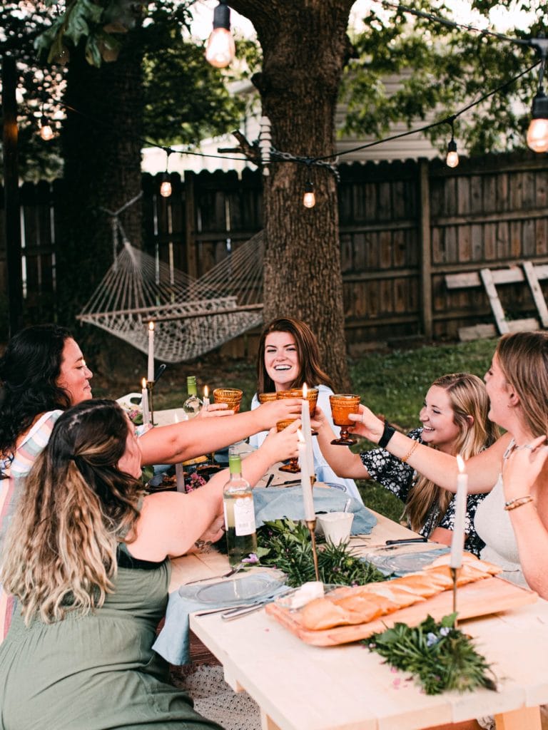 Group of female friends toasting