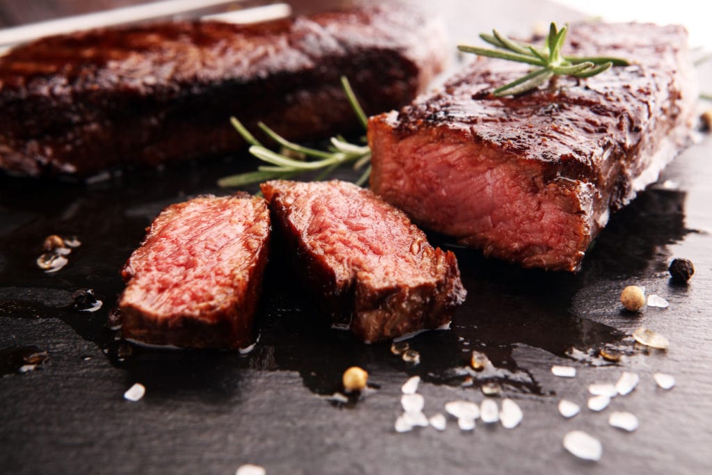 Roasted Wagyu steak. The meat can be bought in one of the organic farm shops in Lower Bavaria