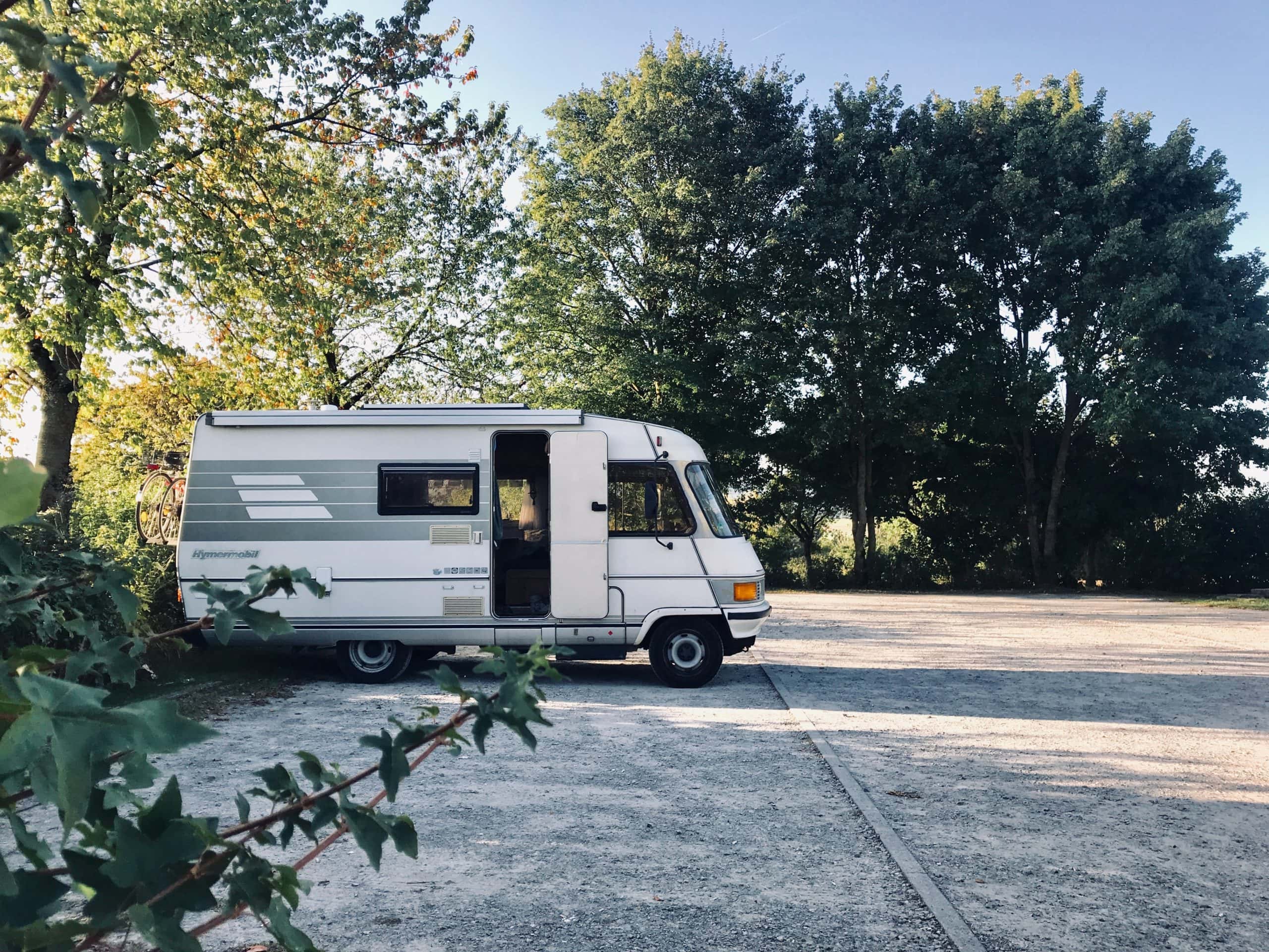 Camping Caravan on a Parking Lot in Hesse, Germany