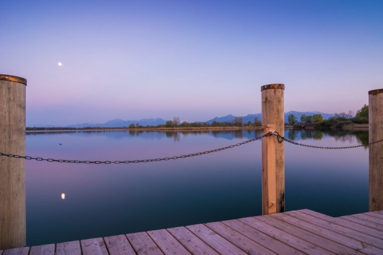 Full moon at lake Chiemsee in Chiemsee-Alpenland region in Bavaria, Germany