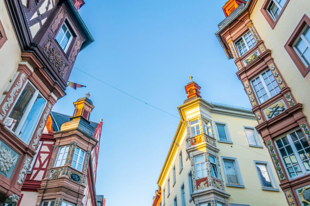 Colorful facades of historical houses in Koblenz, Germany