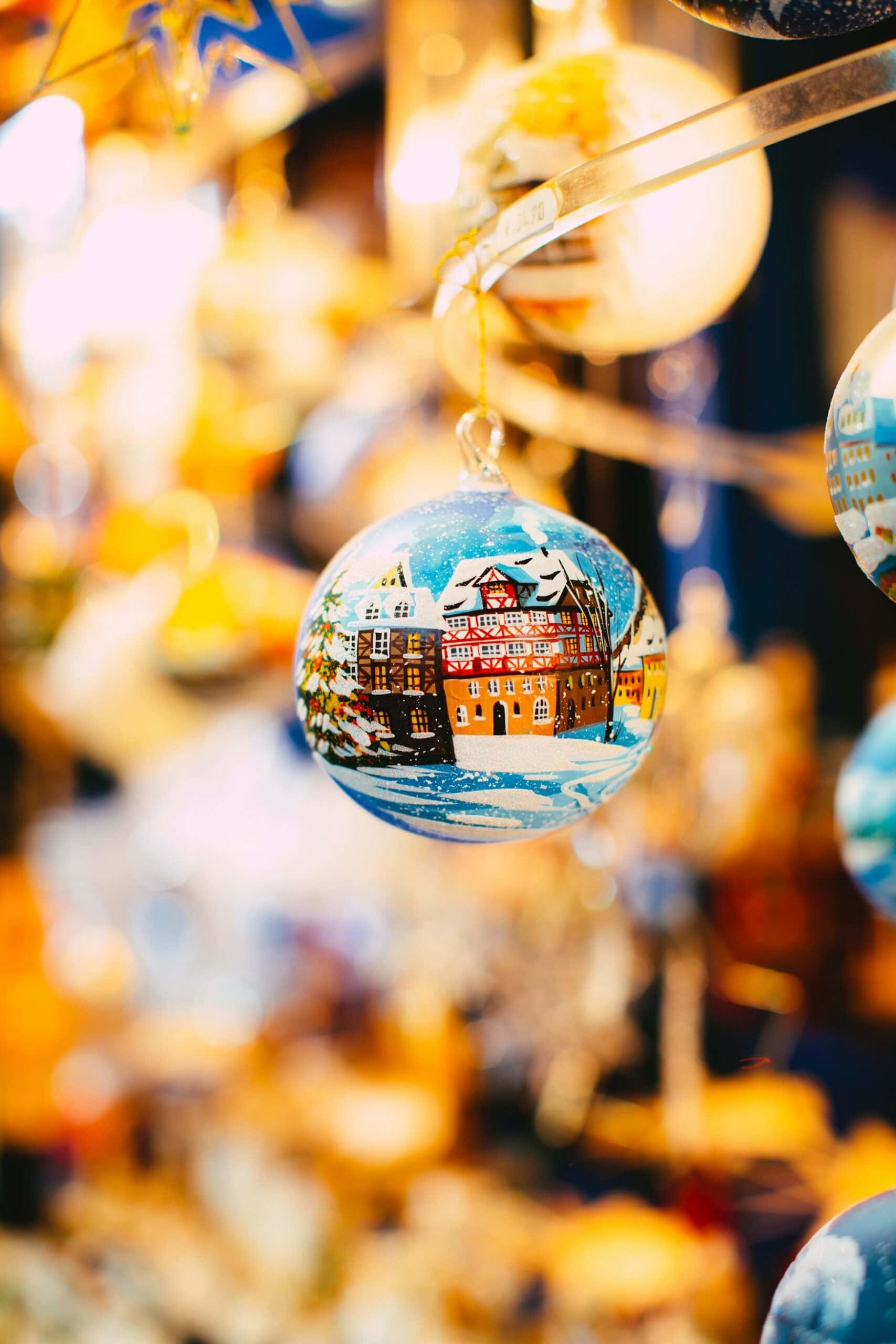 Christmas decorations on a Christmas market in Nuremberg, Germany
