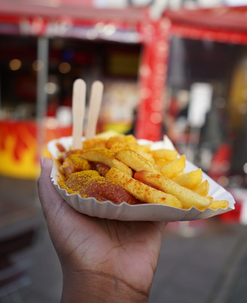 German Currywurst with French Fries