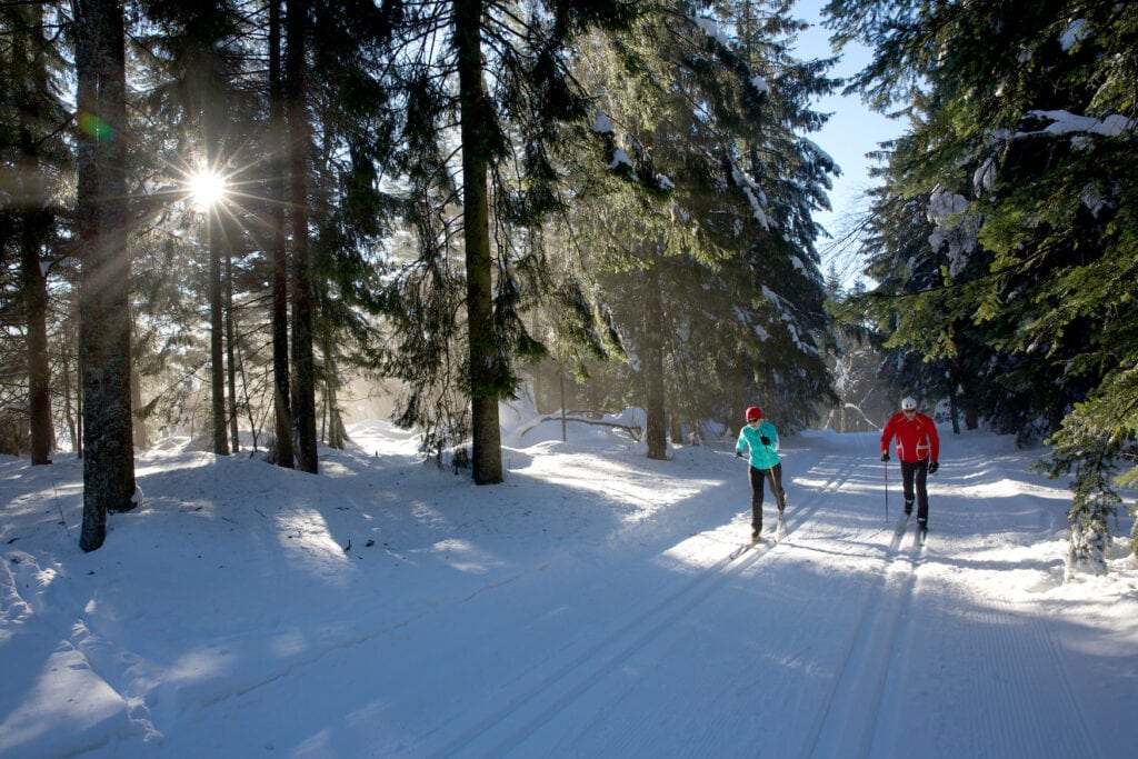Cross-country skiers in Baiersbronn, one of the best winter activities in the Black Forest