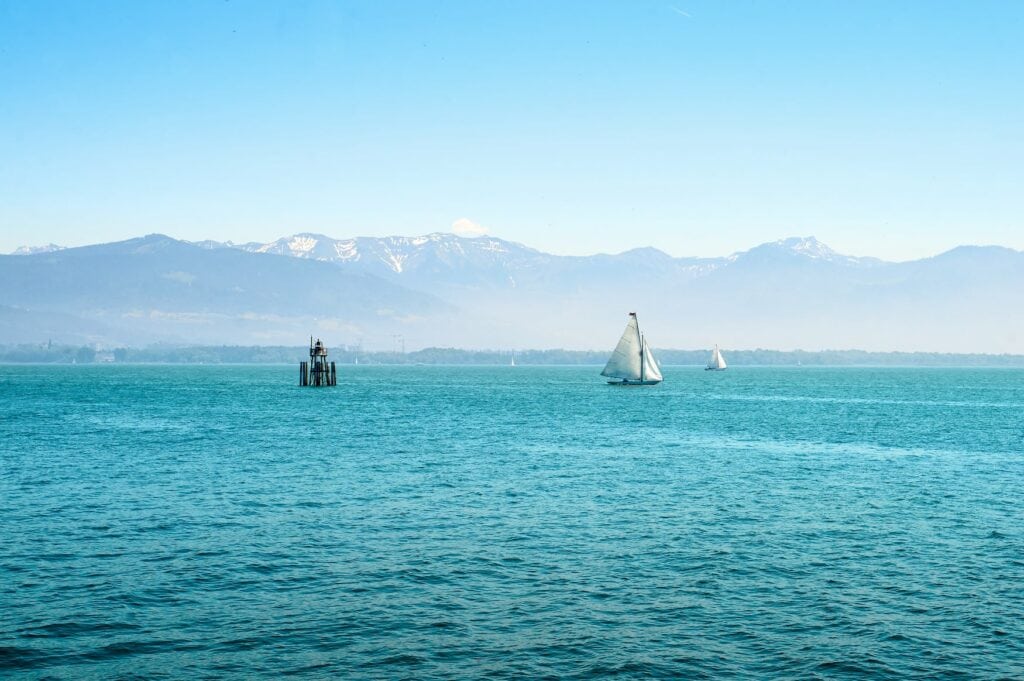 Sailboat on Lake Constance near Lindau. Bavaria, Germany.