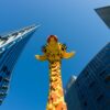 Giraffe made of lego bricks in front of the Legoland Discovery in Oberhausen