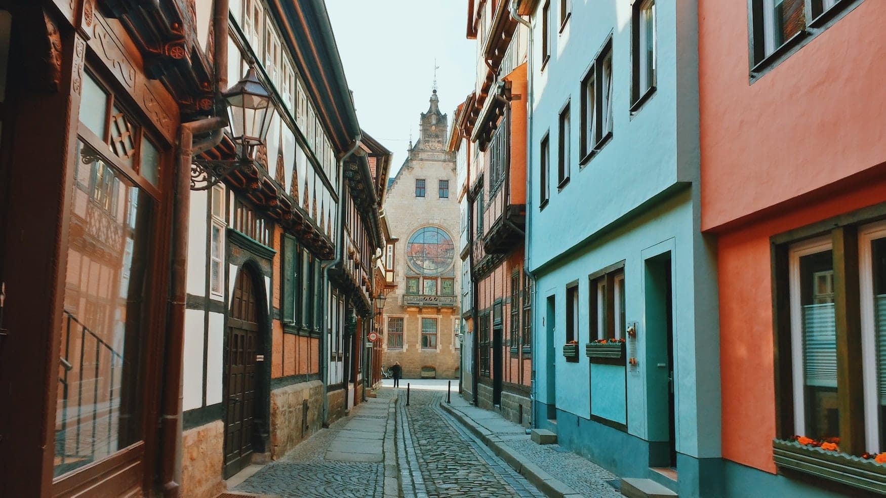 Lonely street in the old town of Quedlinburg