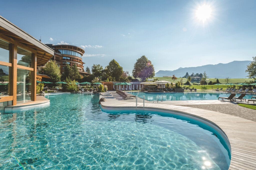 Pool area of the Sonnenalp Resort, one of the best hotels in Germany
