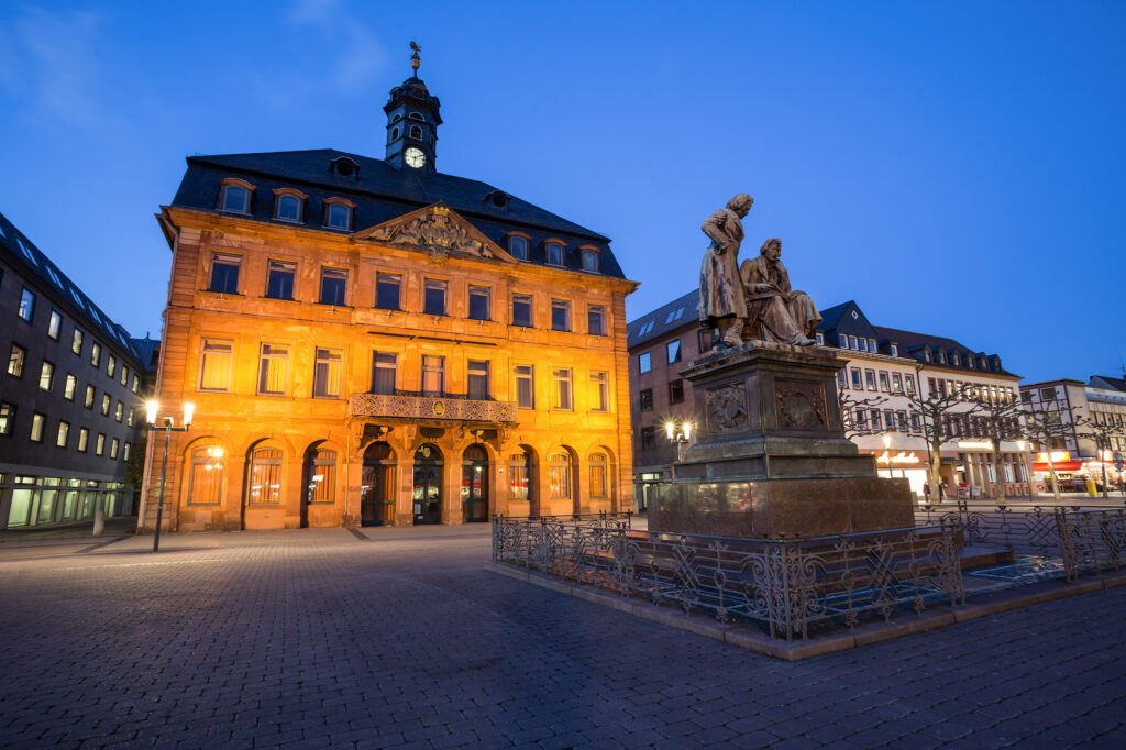 Town Hall Square and the Brothers Grimm Statue by Night