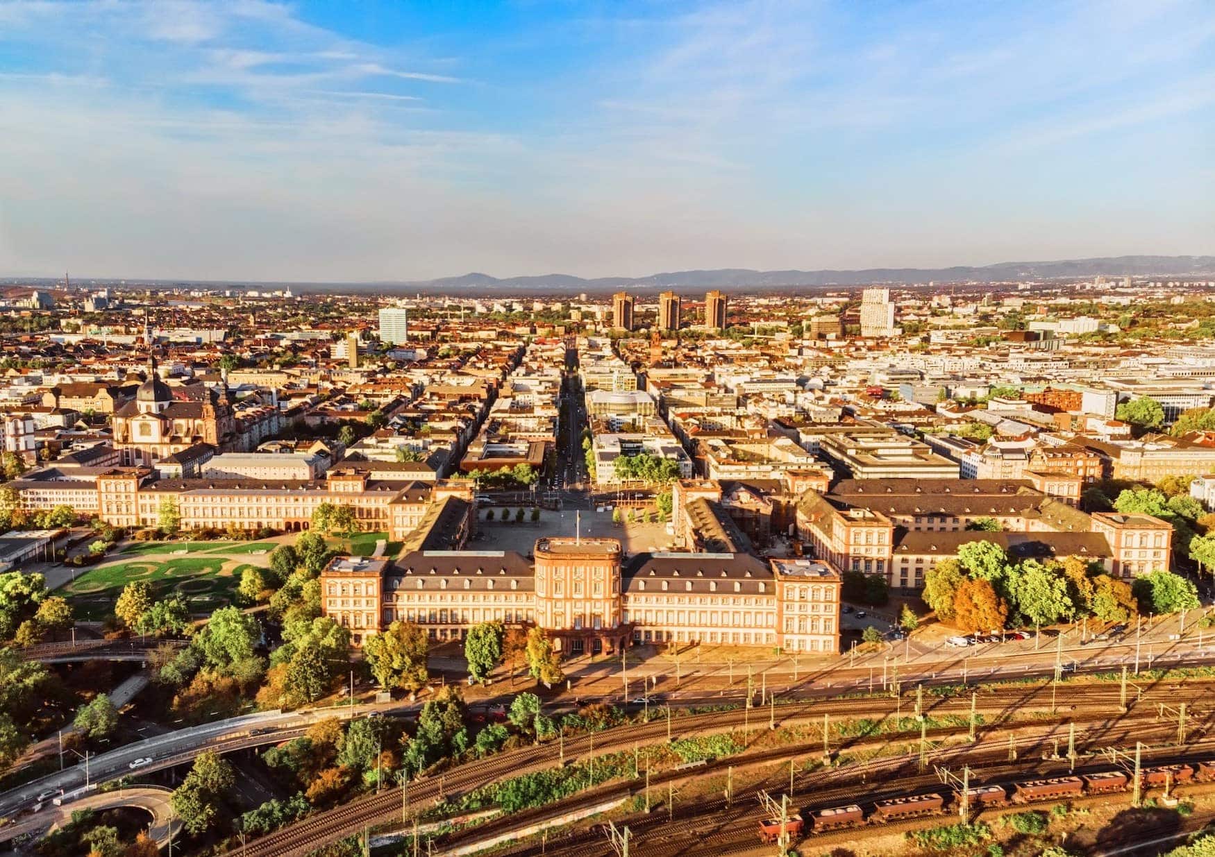 Mannheim, one of the most beautiful cities in Baden-Württemberg, from a bird's eye view