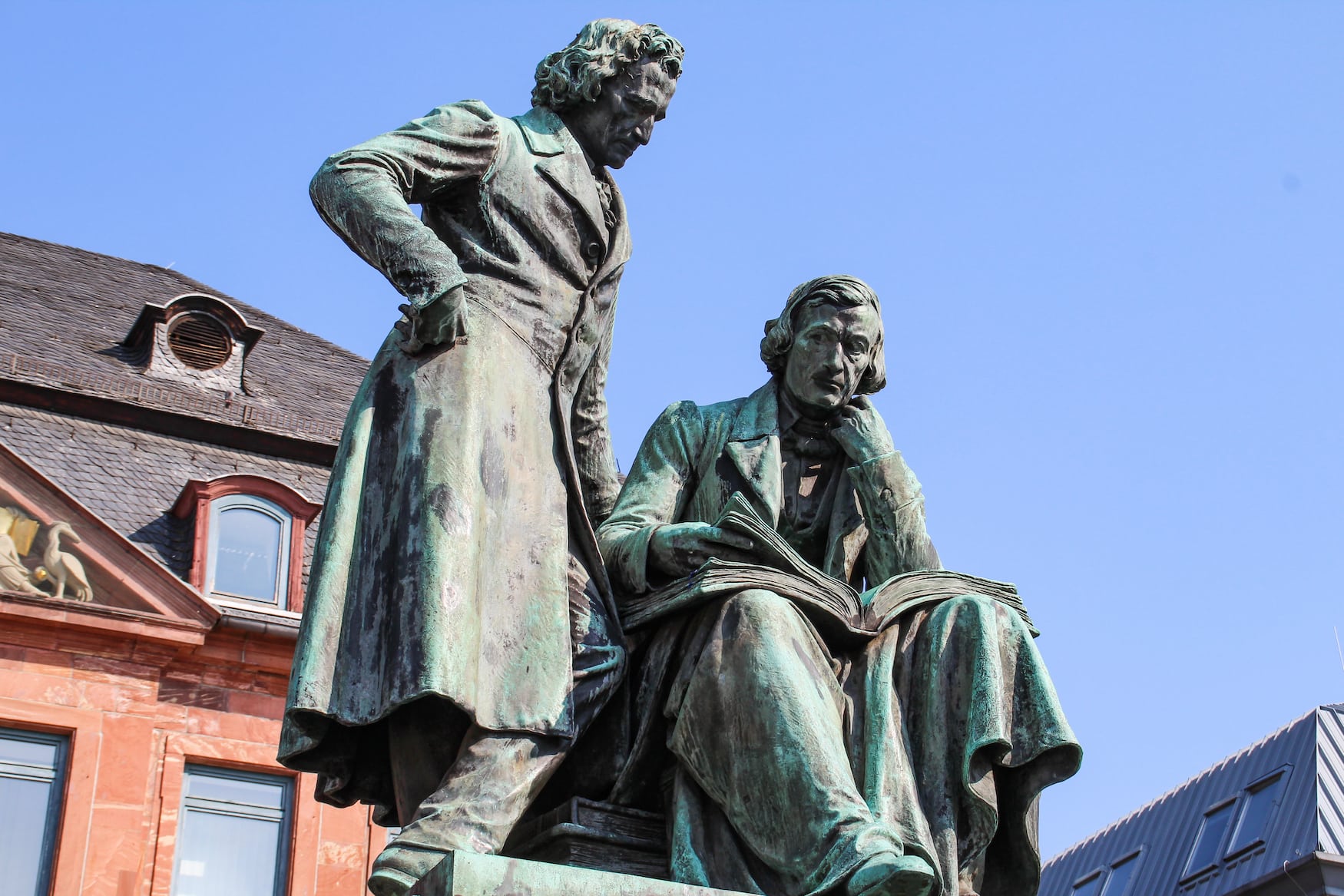 famous Grimm Brothers in the city center of the Hanau, Germany