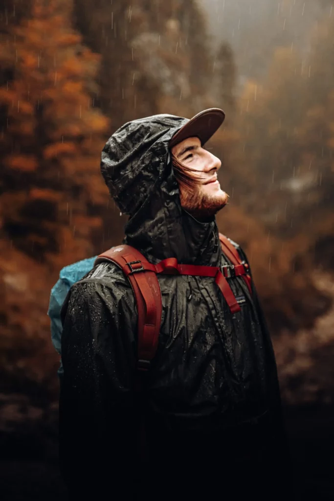 hiking in the rain