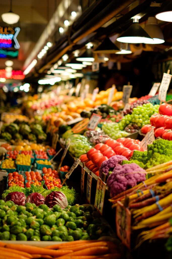 Market stand with fresh vegetables