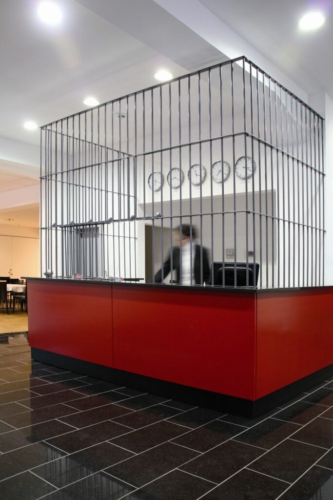 Reception desk in Hotel Alcatraz in Kaiserslautern