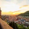 View from the Heidelberg Castle onto the city during sundown
