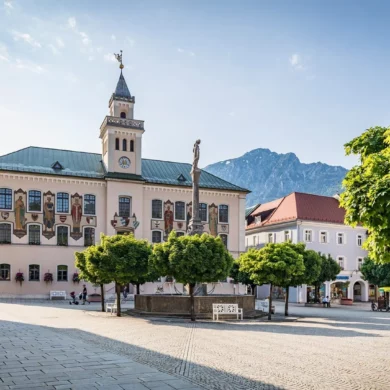 Town hall square in Bad Reichenhall in summer