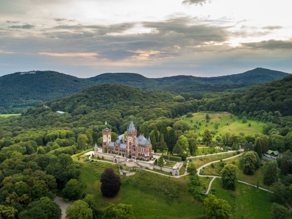 Panoramic view of Drachenburg Castle near Königswinter