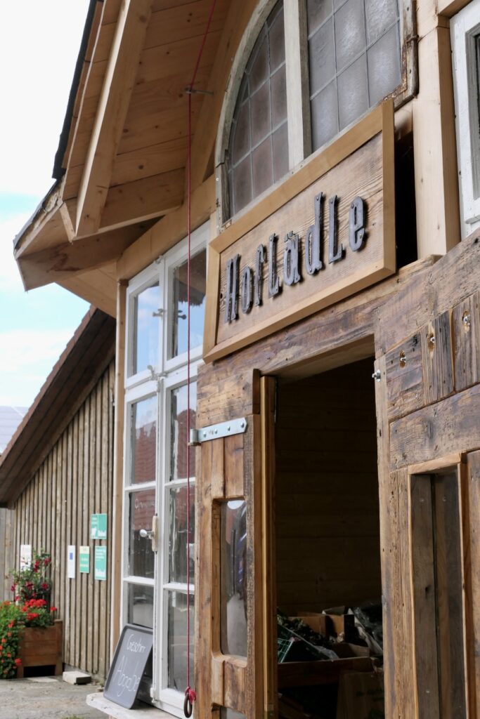 The entrance to the farm store of Conni's cheese factory