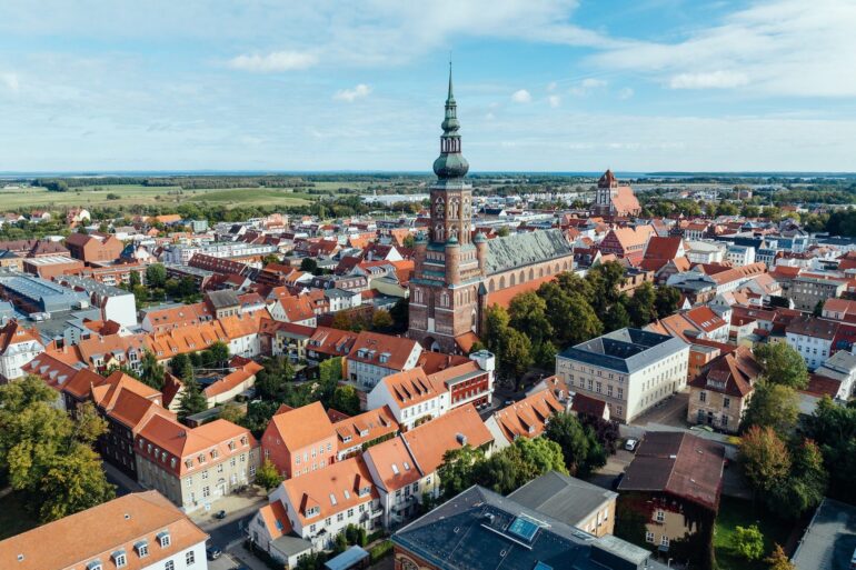 A bird's eye view of the Hanseatic city of Greifswald