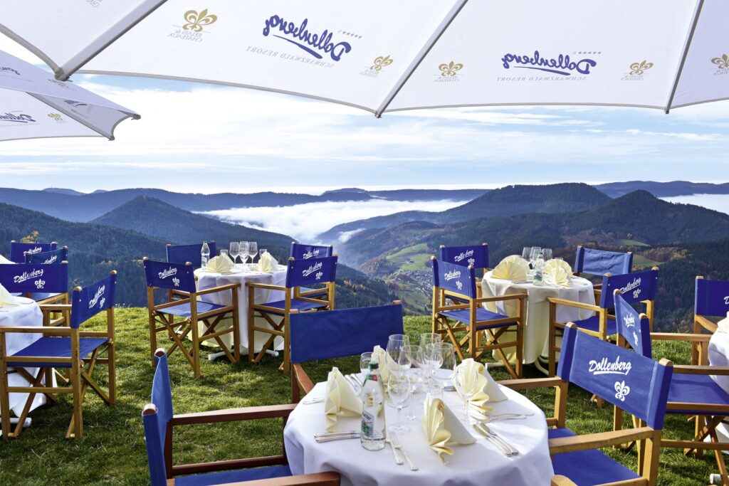 Set tables at the Hotel Dollenberg with a panoramic view of the Black Forest