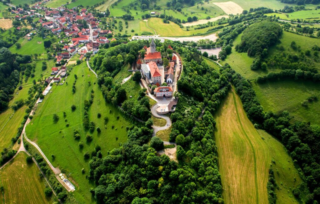 A bird's eye view of the Leuchtenburg in the Saale-Unstrut region