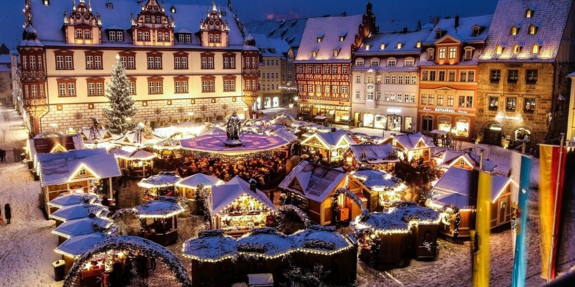 The christmas market in Coburg at night