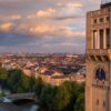 The tower of the Deutsches Museum, which was built on an island in the Isar. On the left side of the picture, on the banks of the Isar, you can see the Catholic Church of St. Maximilian.