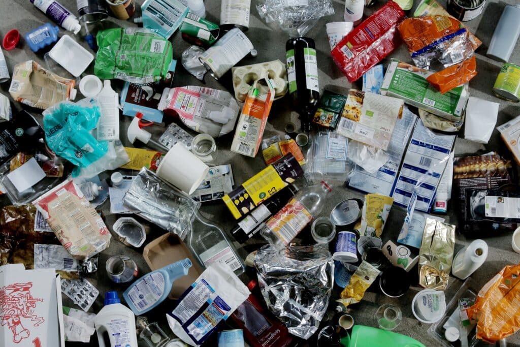 A bunch of different used packaging and containers