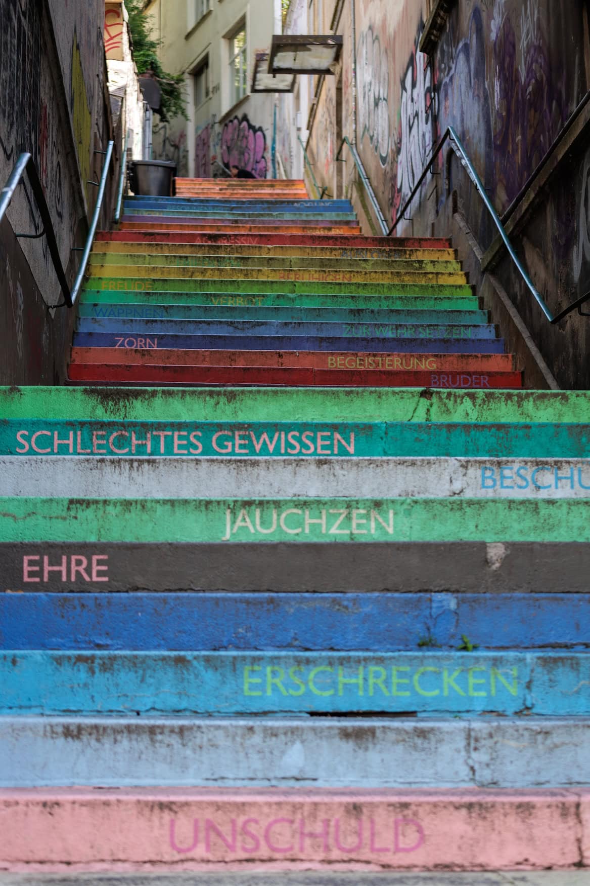 Holsteiner Treppe mit bunten stufen in Wuppertal Elberfeld