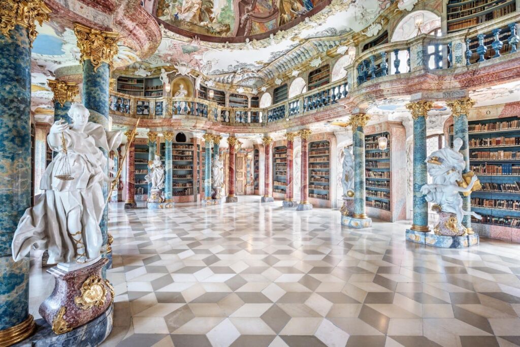 The Rococo library in Wiblingen Abbey