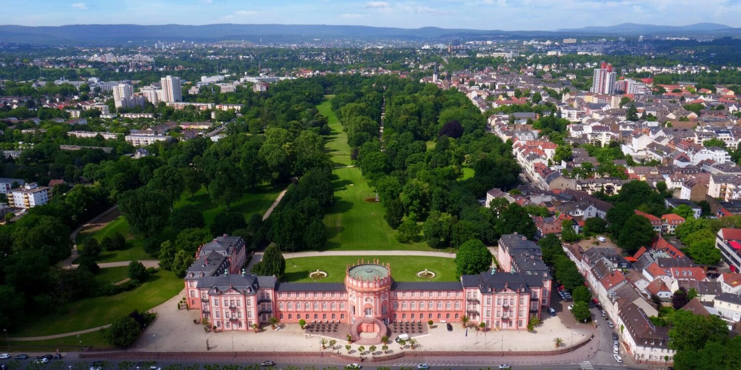 Aerial view of Biebrich Palace and its park