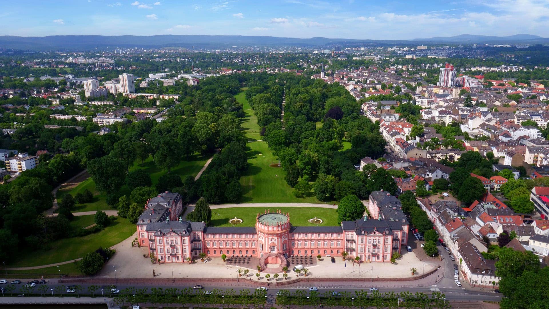 Aerial view of Biebrich Palace and its park